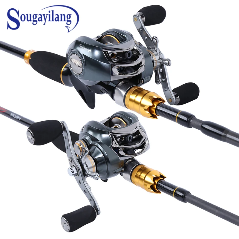 

Sougayilang Lure Fishing Rod and Baitcasting Reel 4 Sections Carbon Spinning Lure Rod and Casting Fishing Reel Sets Pesca