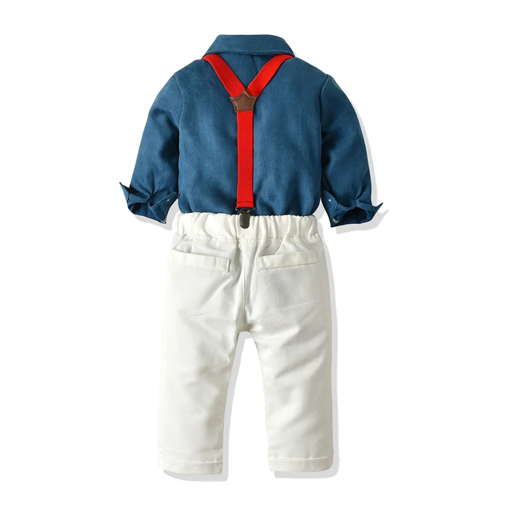 Boys' Clothing Sets Long-Sleeved Blue Shirt White Trousers Kids Four-Piece Suits Children'S Autumn and Winter Base Sets