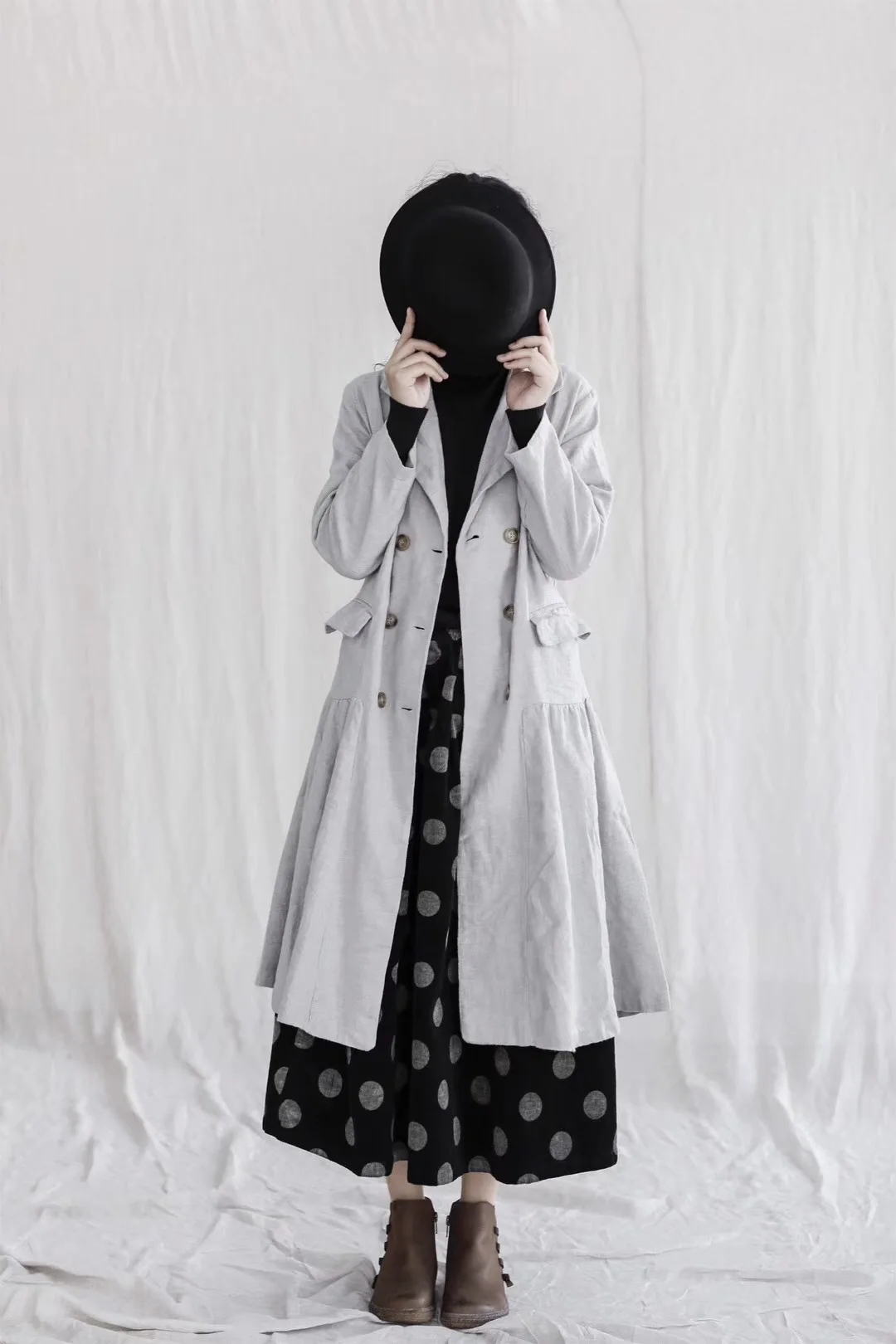 Mori Girl Line художественный 19 осень стиль лен двубортный костюм юбка 6903