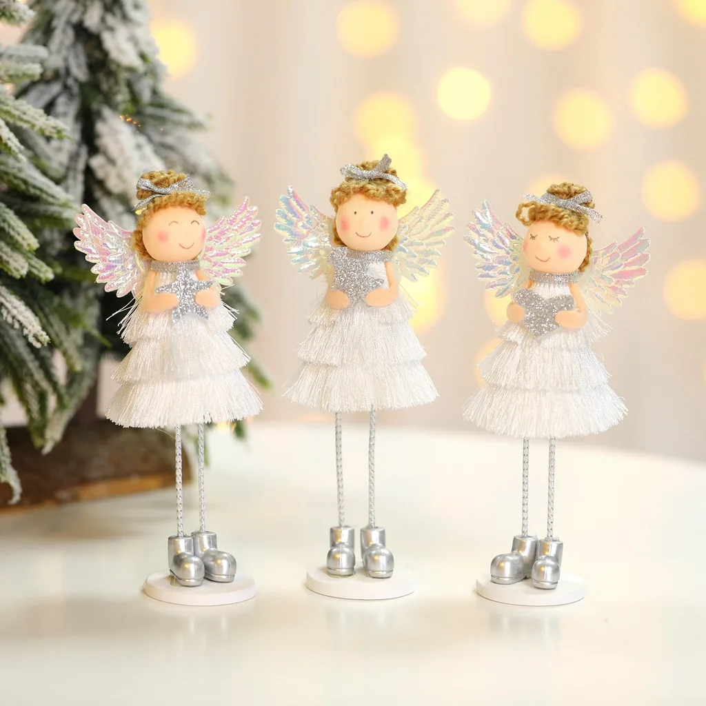 B-Cute Angel Doll Girl Ski Pendant Christmas Tree Decoration for Home Wooden Christmas Tree Ornament Xmas Gift for Kids