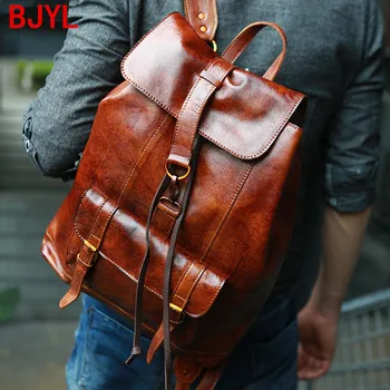 

Handmade Retro Men Backpack Genuine Leather Suede Leather Computer Bag Men Travel Backpacks 15.6 Inch Laptop Bags Original Solid