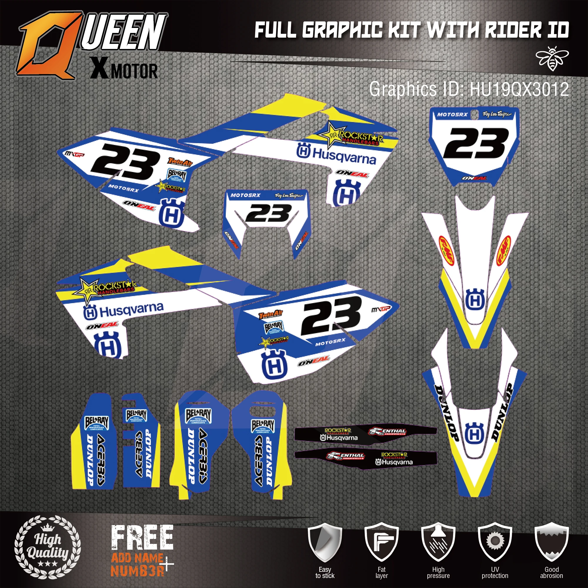 

Queen-X Custom Team Graphics Backgrounds Decals 3M Stickers Kit For HUSQVARNA TC FC TX FX FS 2016-2018 TE FE 2017-2019 012