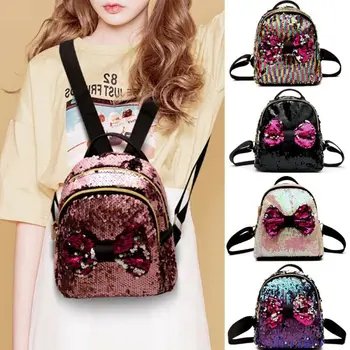 

Female Colorful Sequin Bow Backpack Durable Women Mini Simple Leisure Small Bowknot Zipper Handbag Backpack