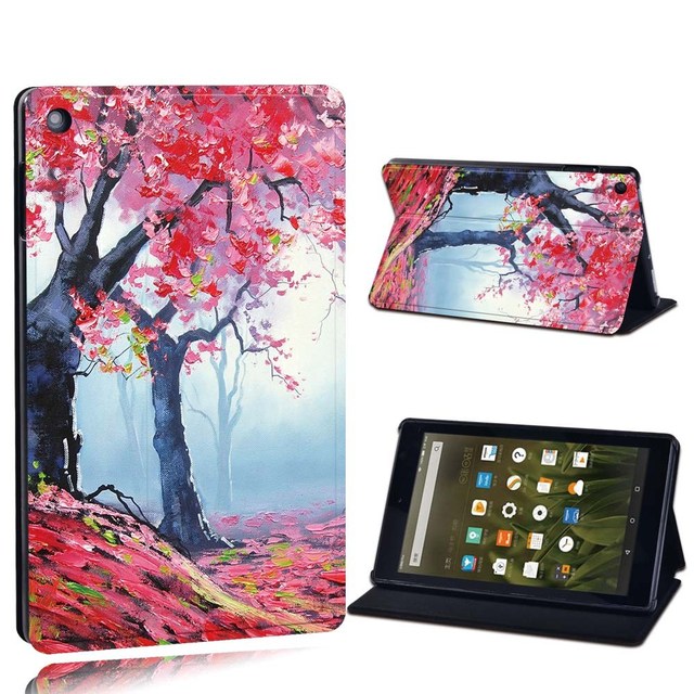 Amazon Fire 7 5/7/9th Gen / Fire HD 8 / 10 with alexa Printed Painting PU Leather Tablet Stand Folio Cover Case
