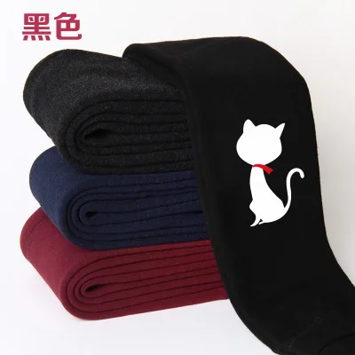 Black white cat От 2 до 12 лет; Новинка; леггинсы для маленьких девочек; зимние бархатные плотные теплые брюки с эластичной резинкой на талии; обтягивающие детские штаны с рисунком кота - Цвет: Black white cat