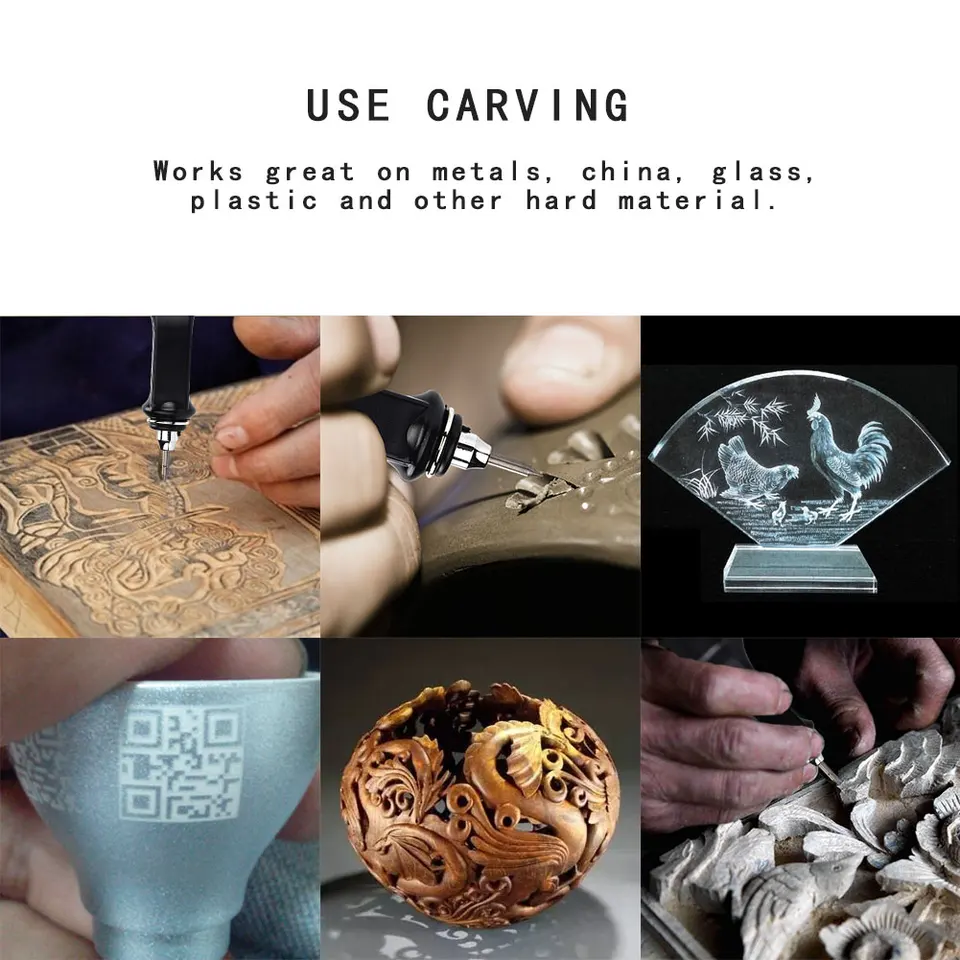 Handheld Graveren Etsen Carving Pen Graveur Tool - Ets Hobby Craft Pen - Multi-Surface Cordless Rotary Tool voor glas metaal hout (wit