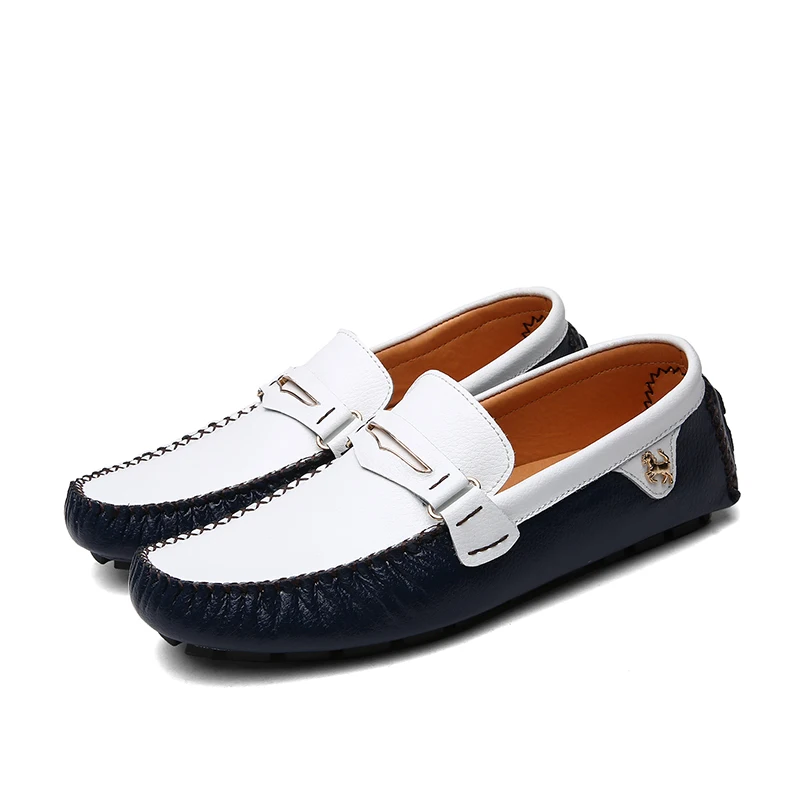

2020 Genuine Leather Men Peas Shoes Luxury Brand Loafers Italian Designer Mens Shoes Casual Black Slip on Moccasins Big Size %