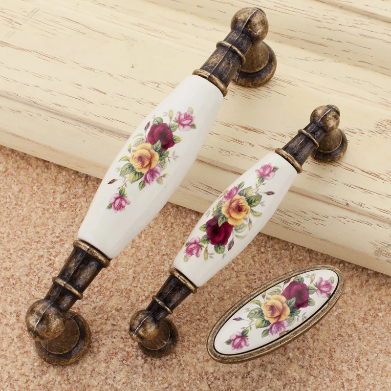 Furniture Handles Drawer Pulls Door Handles Ceramic Chinese Flower Knobs Cupboard Cabinet