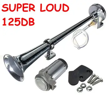 

12V 17inch Single Trumpet 125dB Chrome Super Loud Air Hose Horn Speakers Kit Compressor For Car Truck Boat SUV Motorcycle