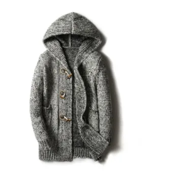 

Autumn Winter New Men's Long Sweatercoat Solid Color Long Sleeve Hooded Sweater Coat Outerwear Men Casual Sweater Cardigan