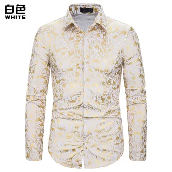 

Camisa Masculina Casual Men's Fashion Lapel Design Shirt Hot Stamping Long Sleeve Shirt Chemise Homme Social Men