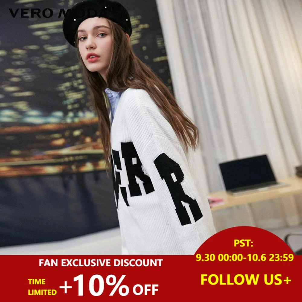 

Vero Moda Women's Letter Printed Ribbed Round Neck Loose Sweater | 318413615