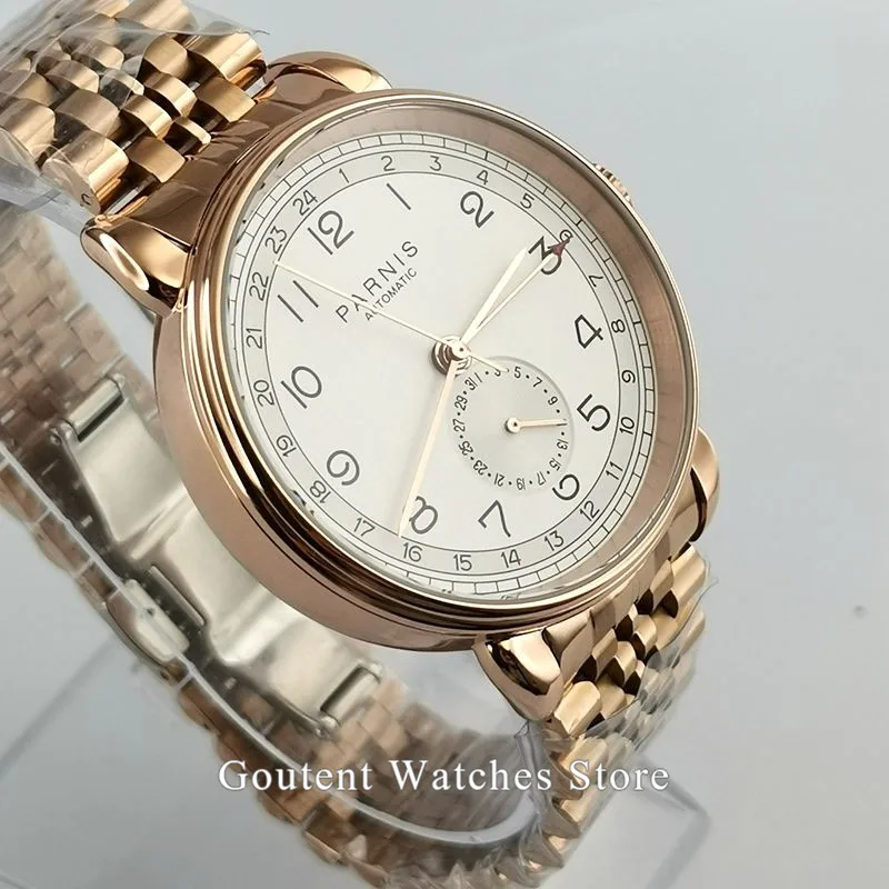 Parnis 42 мм GMT часы синий циферблат механические мужские часы золотой чехол Дата нержавеющая сталь Автоматические Мужские наручные часы