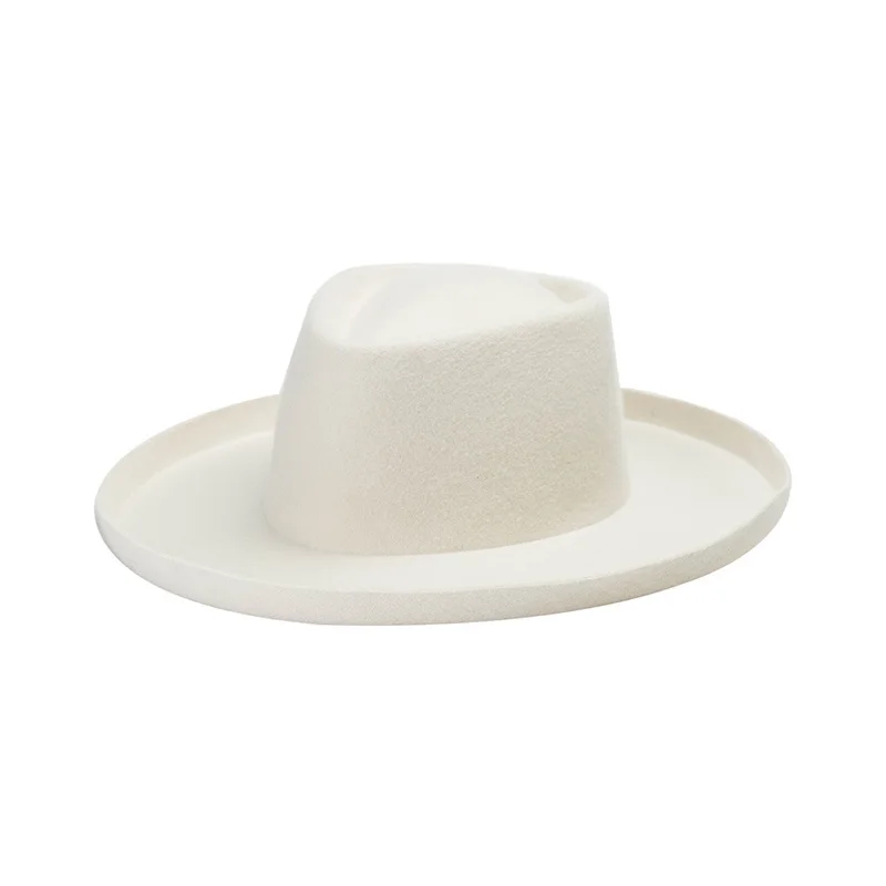 Fashion Hats For Women Autumn Winter Unisex Wide Brim Wool Concave Top  White Cap Female Crimping Men Top Hat Keep Warm New 2021