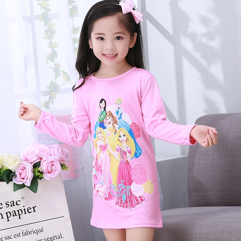 Милые весенние Девочки ночные рубашки с длинным рукавом персонажа детская ночная рубашка трикотажная соединенная пижама одежда для сна ночная рубашка для девочек - Цвет: style 28