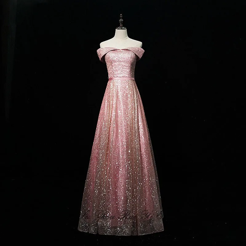 

Glitter Off Shoulder Prom Dresses 2019 Charming Long Party Dress Lace Up Back Floor Length A-line Formal Gown Vestidos De Gala