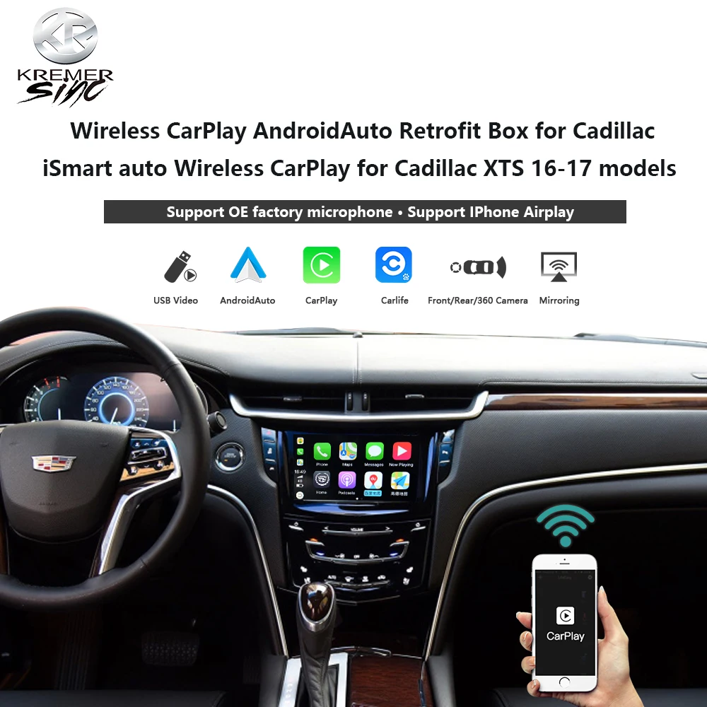 Беспроводная коробка CarPlay AndroidAuto Retrofit для Cadillac iSmart auto XTS 16 17 модель зеркальная