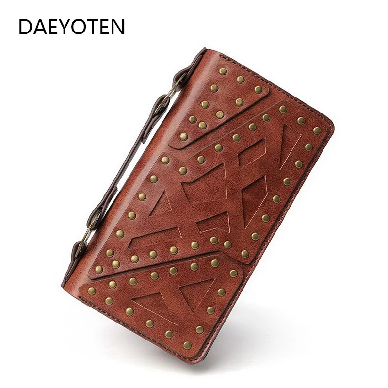 

DAEYOTEN Retro Women Wallet Large Capacity Steampunk Men Wallets New Fashion Rivet Purse Double Zipper Female Clutch Bag ZM0338