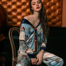 Женский золотой бархатный пижамный комплект Модный чехол для журналов удобный Бархатный спортивный костюм с длинными рукавами и принтом