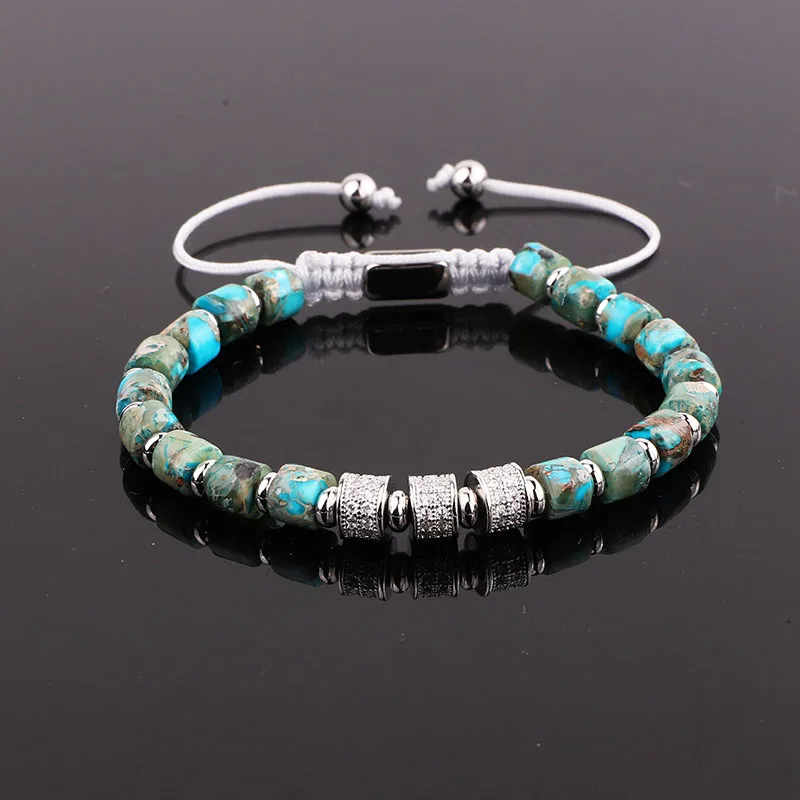 New Fashion Women Bracelet Natural Stone Blue Imperial Jaser CZ Pave Charm Macrame Bracelet Jewelry Women Men - Image 3