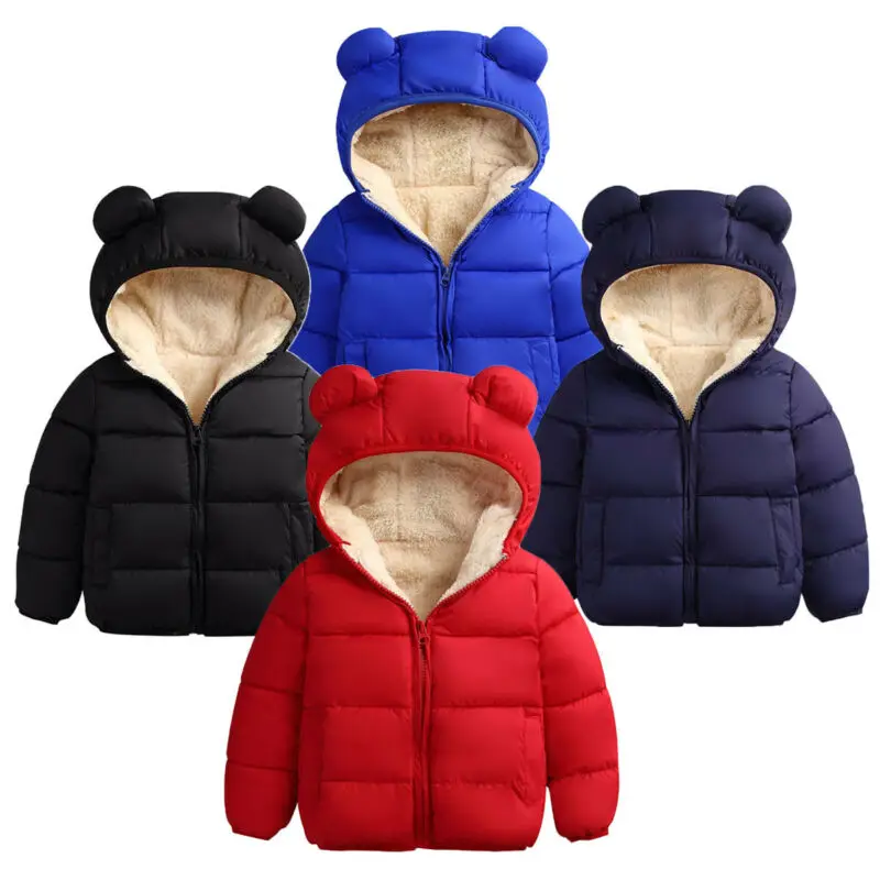 Детская зимняя для маленьких мальчиков с рисунком медведя для девочек пальто с капюшоном зимние плотные шерстянные гамаши для детей с года до трех куртка теплая верхняя одежда