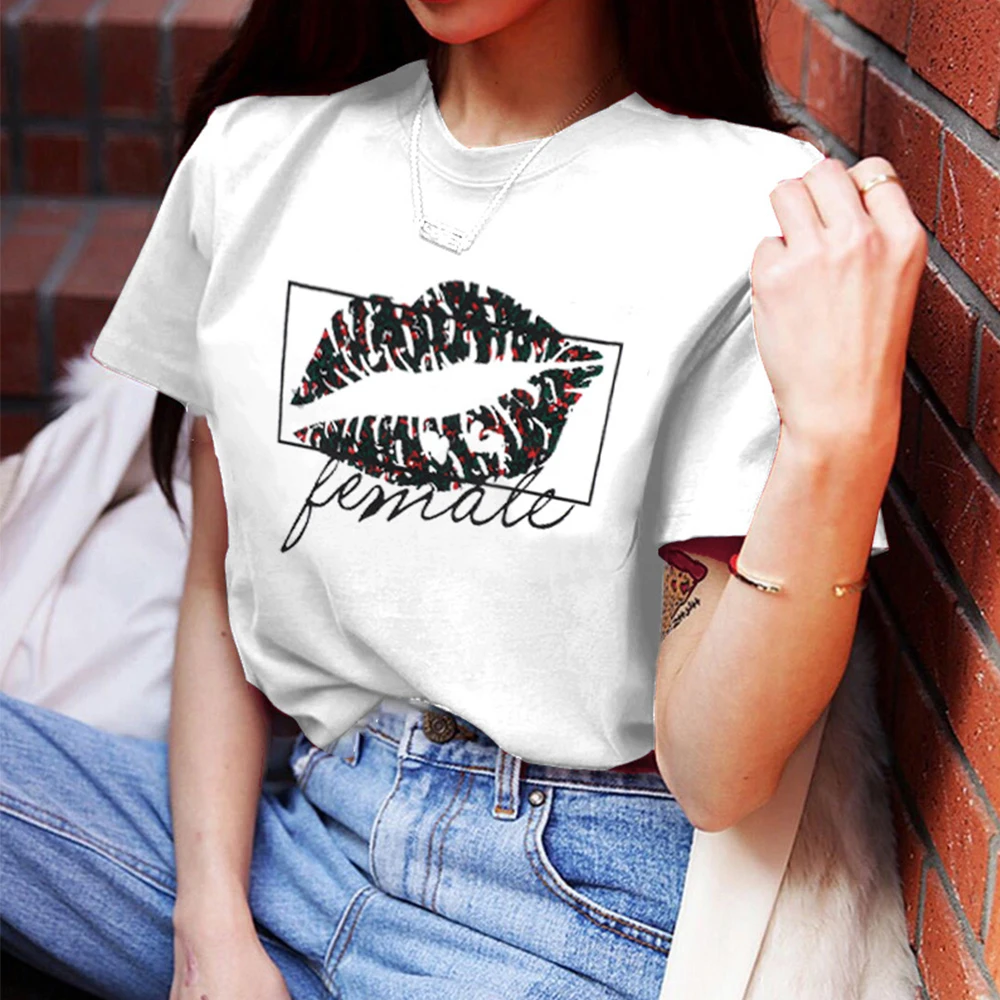 

Harajuku White T-shirt Sexy Lips Print Women’s Shirt Casual O-Neck Short Sleeve Tee Shirt Femme Summer Simple Women Pulovers
