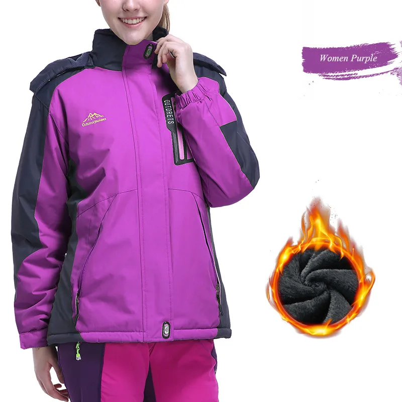 Лыжная куртка женская зимняя ветронепроницаемая Водонепроницаемая Теплая Флисовая Куртка охотничья походная куртка уличная походная Сноубордическая куртка - Цвет: Purple