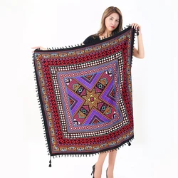 Square Blanket Scarf Lady Shawl Geometry Print Wrap Cotton Autumn Spring Thickened Printing National Womens Plaid Scarves