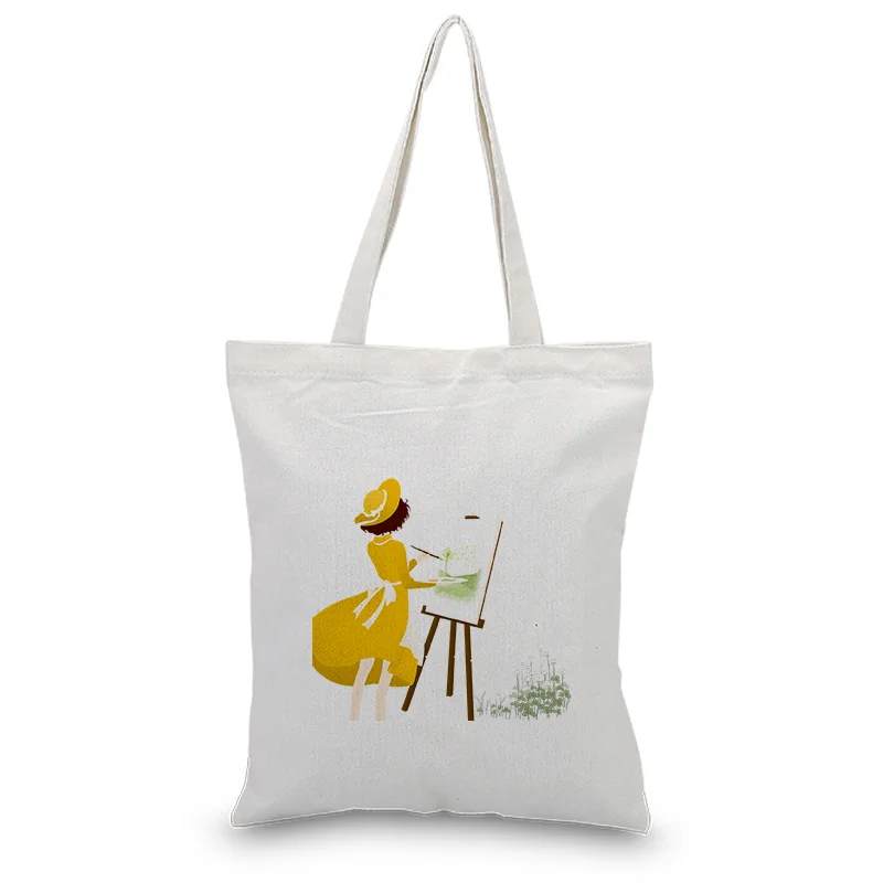 

Girl Pattern Handbag Daily Use Canvas Tote Bag Text DIY Custom Print Logo Eco Reusable Recycle Shopping Bag