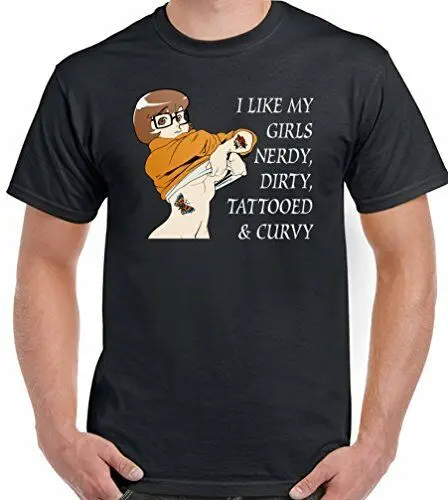

Nerdy, Dirty, Tattooed and Curvy - Mens Funny T-Shirt Scooby Doo Velma Tattoo