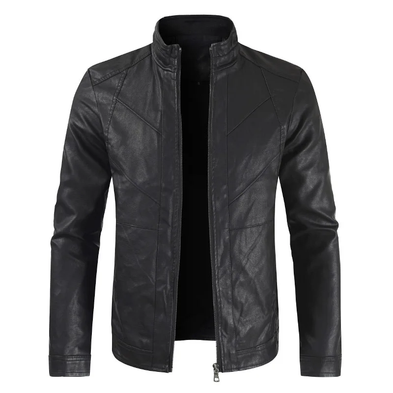 Мужская винтажная кожаная куртка со стоячим воротником Veste Cuir Homme мужская мотоциклетная верхняя одежда из искусственной кожи 3XL 4XL - Цвет: Dark Brown