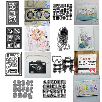 

Slimline Windows Frames Camera Cocktails Alphabet Numbers Peacock Feather Cutting Dies for DIY Scrapbooking Cards Craft 2020 New