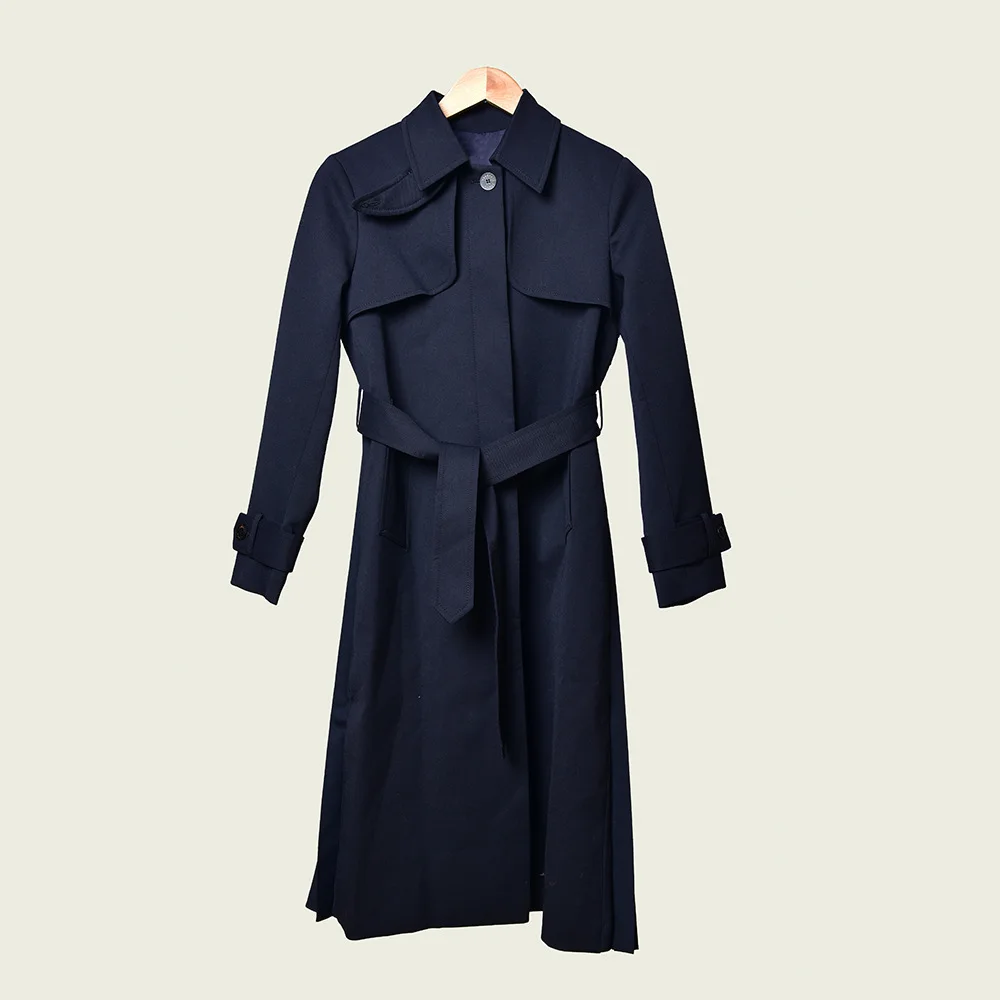 

Autumn Winter Women Long Coat Stand Collar Pleated Patchwork Tie Bow Ladies Windbreaker Jacket Female Outwear 2019 New
