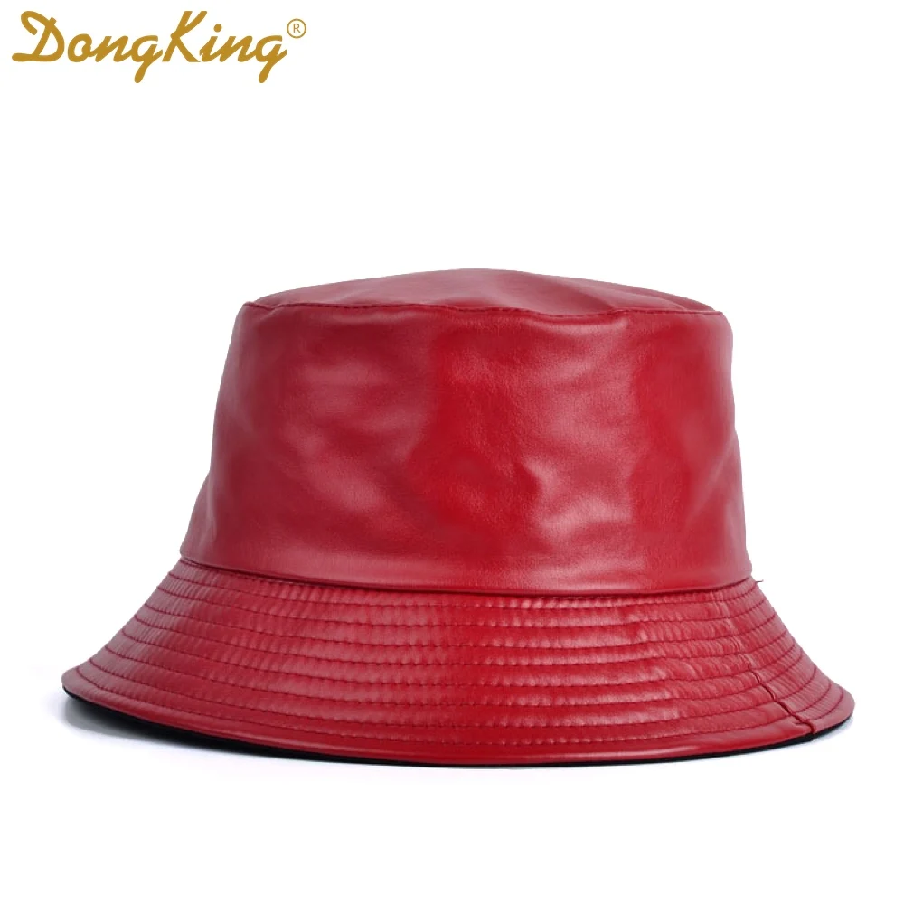Red DongKing Панама из искусственной кожи, двусторонняя шляпа из ПУ и хлопка, модная женская панама, Панама, Рыбацкая Кепка - Цвет: Red