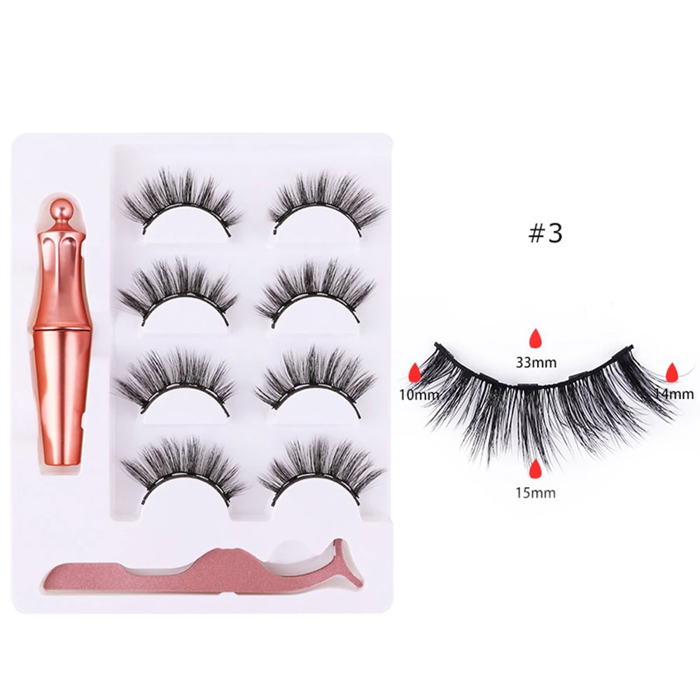 5 Magnetic 4 Pairs of Glue-free Magnet False Eyelashes Set 4 Different Style Eye Lashes Magnetic Eyeliner with Tweezers