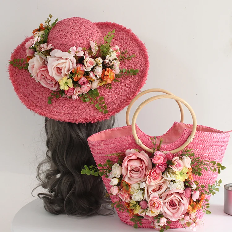 straw summer beach bag bohemia holiday tote and hat suit women fashion rattan handbag colorful artificial flowers weave raffia | Багаж и