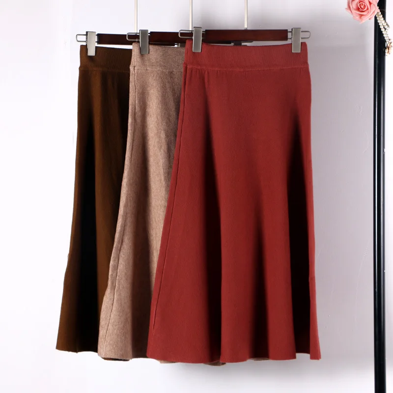 

Autumn And Winter Korean-style CHIC High-waisted Mid-length A- line Skirt Elastic Waist Elegant Knit Sheath Skirt Women's 216