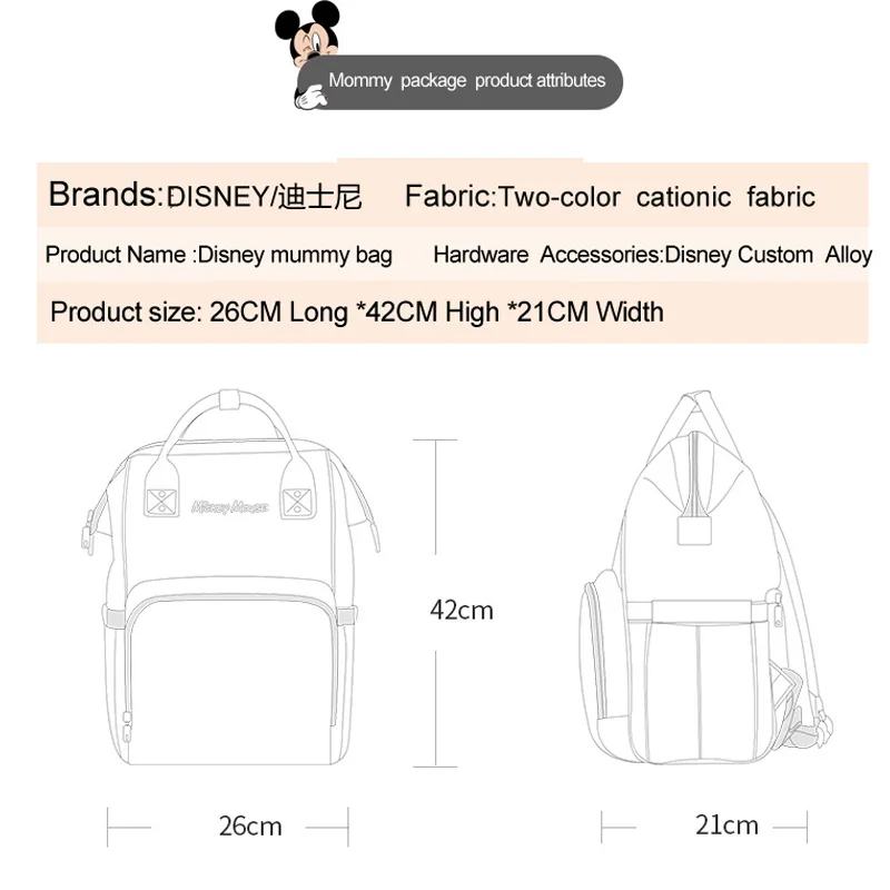 Сумка для подгузников с изображением Диснея Минни Микки для детских колясок, сумки для путешествий, рюкзак для подгузников, сумка для ухода за ребенком, большая емкость