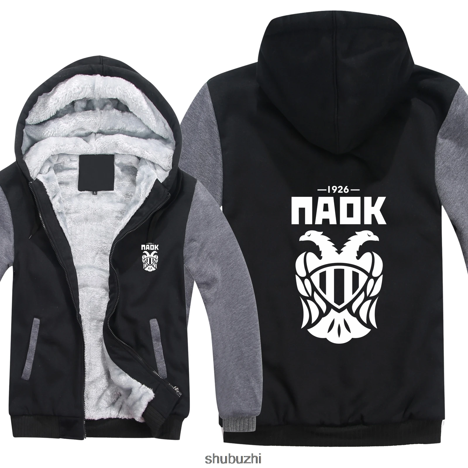 

Paok Thessaloniki Hoodies Men Coat Thicken Wool Liner Fleece Paok Sweatshirts Pullover