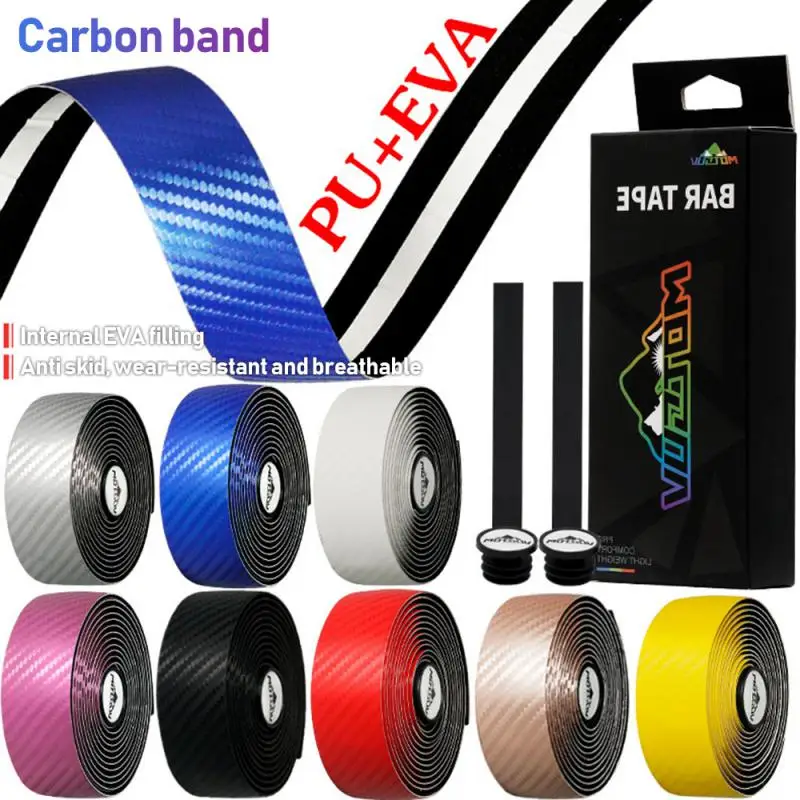 MOTSUV Road Bicycle Handlebar Carbon Fiber Pattern EVA PU Bar Tapes Soft Cycling Damping 2 Bar Plug Non-slip Shock Straps bike handlebar tape bicycle handlebar strap