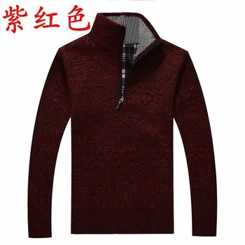 

2019 Autumn Winter New Men's Zipper Sweater Pullovers Stand Collar Slim Fit Thick Sweaters Male Solid Color Knitted Pullover Y