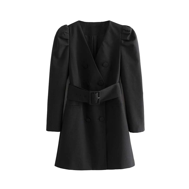 Женское элегантное платье vadim офисная одежда черное платье с карманами и поясом дизайн V образным вырезом с длинным рукавом Женские Стильные мини платья vestidos QC817 - Цвет: black