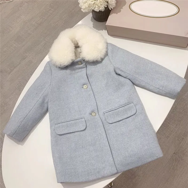 

2019 NEW BP Style Winter Blue Jacket Coat for Girls Kids Clothing Coat Outfits Clothes Woolen Cherry Overcoat for Girls Outwear