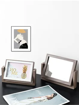 

Vintage Wood Photo Picture Frame Rotating for Wedding Family Baby Birth Memorial Desk Display Double Sided Table Mirror Frame