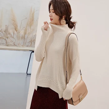 

Septass Loose Women's Turtleneck Sweater Winter Cashmere Wool Knitted Pullovers Warm Long Sleeve Tops 2019 Female Jumpers