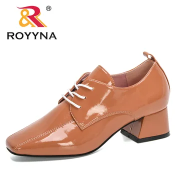 

ROYYNA 2020 New Designers Office Handmade Lace Up Square Toe Square Heel Pumps Women Leisure Comfortable Wedding Shoes Ladies