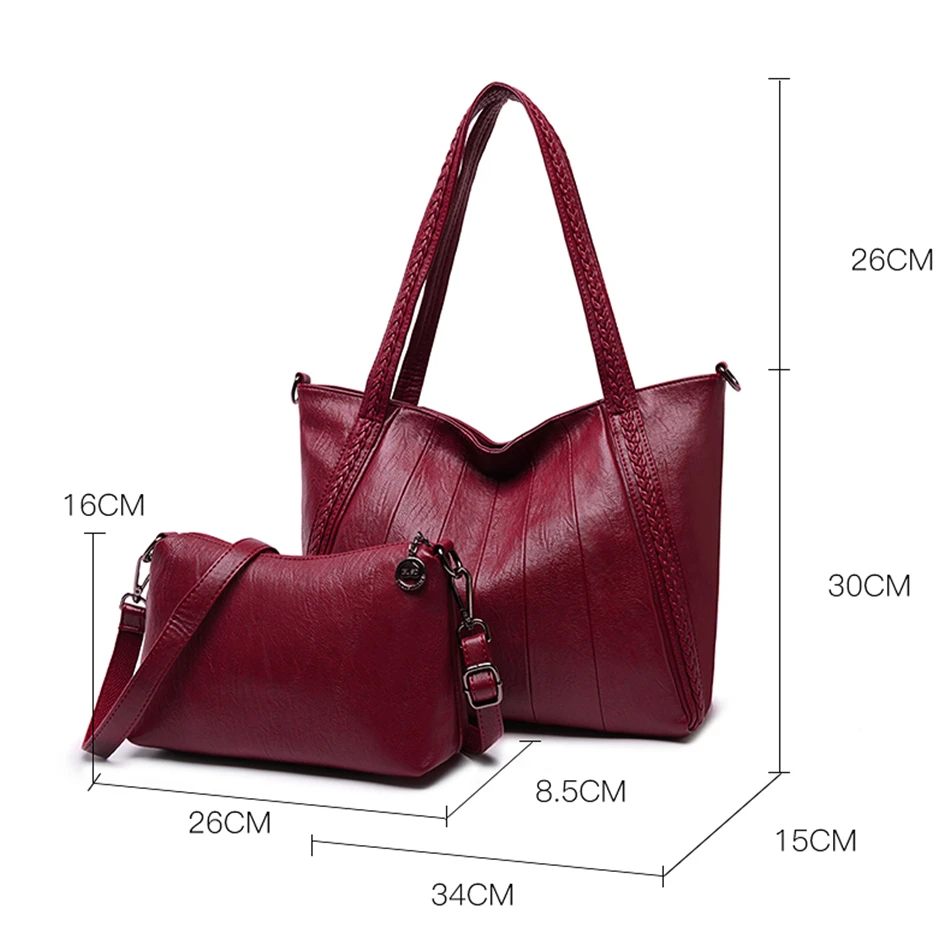 Goedkoop Casual 2 Set Vrouwen schoudertas Hoge Kwaliteit luxe handtassen vrouwen tassen designer Zachte PU Lederen Crossbody Tassen Voor Vrouwen 2019