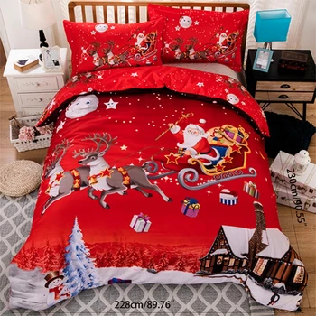 

Merry Christmas Bedding 3 Piece Set, Santa Claus Pattern Bedding Cover Set RED