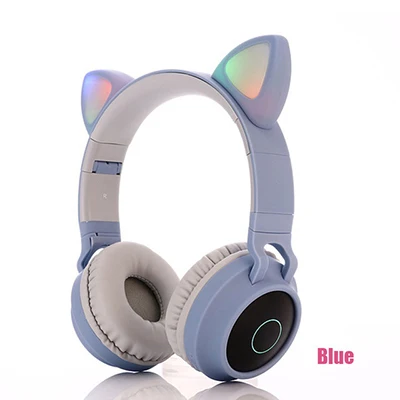 Blue without box Детские Bluetooth 5,0 наушники светодиодный светильник кошачьи уши гарнитура беспроводные наушники HIFI стерео бас наушники для телефонов с микрофоном - Цвет: Blue without box