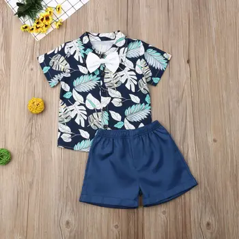 

1-7Y Active Kids Baby Boy Gentleman Clothes Bow Tie Print Shirt Tops Shorts Pants Summer Beach Casual Kids Clothing Set